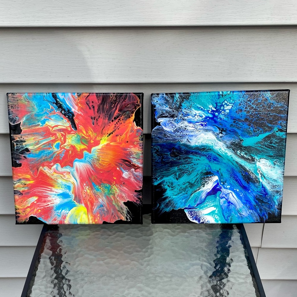 Handmade 10”x10” Dutch Pour Paintings